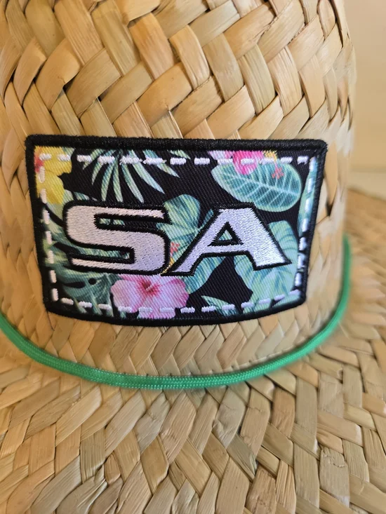 Straw Beach Sun Hat with Green Trim and Floral Patch New With Tag - Picture 3 of 7